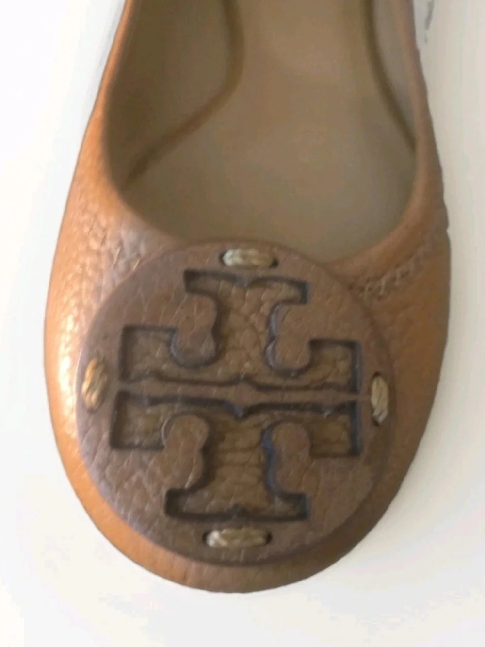 Tory Burch Caramel Leather Logo Ballet Flats Sz 4.5-WM